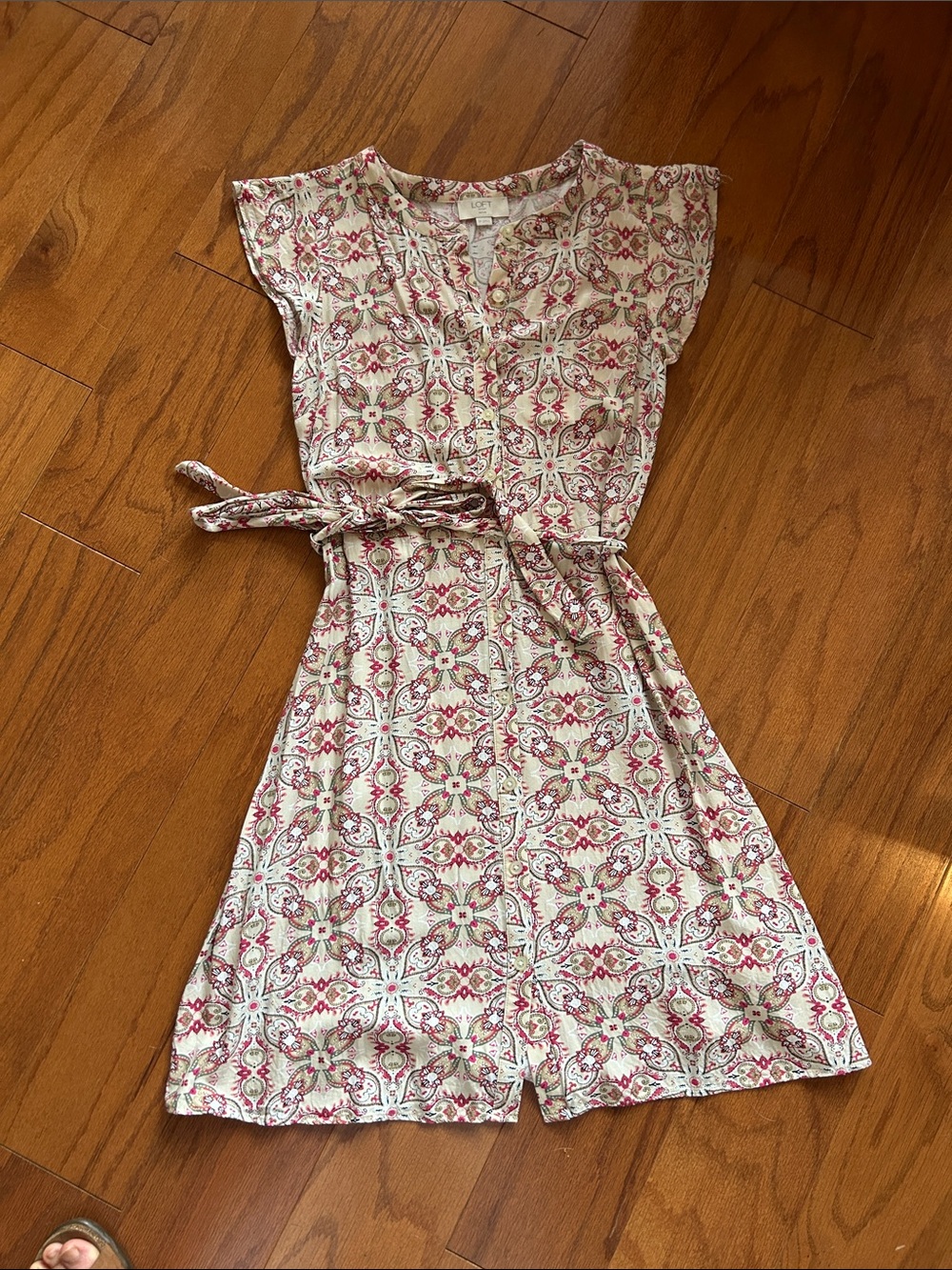 LOFT Petite Floral Paisley Button-Up Blouse in Cream, Pink, Green